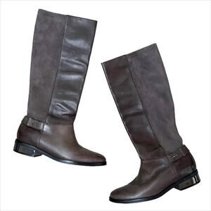 NEW Cole Haan Gray Leather & Suede Patchwork Adler Riding Boots Size 8